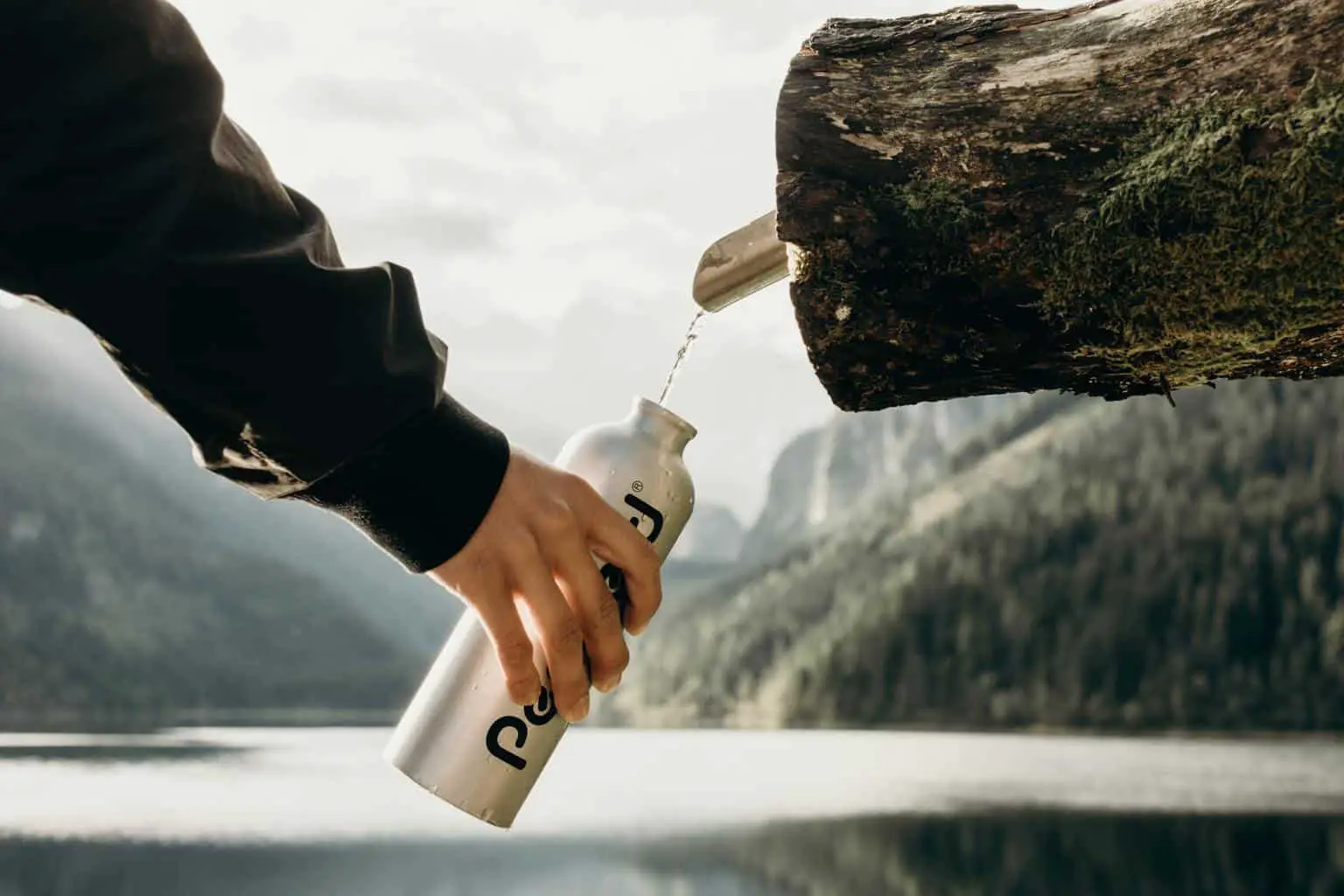 stainless steel water bottle outdoors